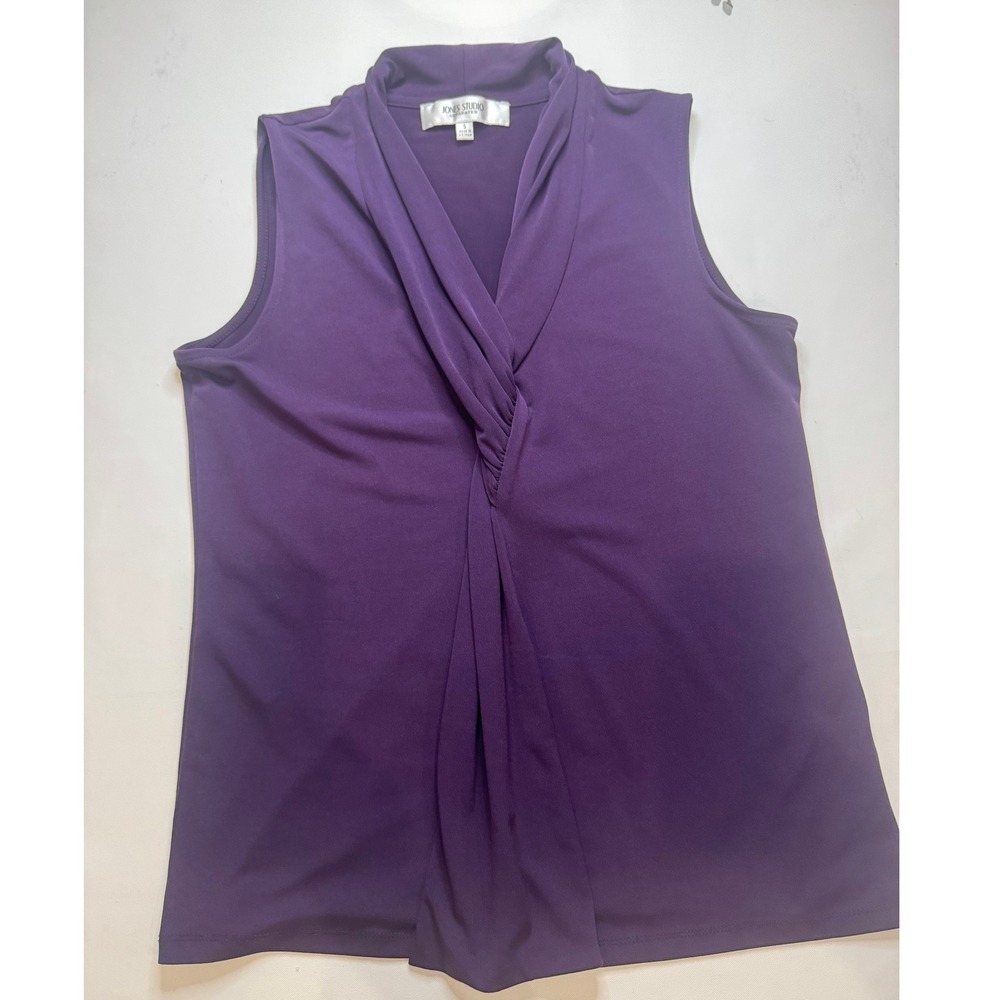 Jones Studio Sleeveless Blouse Women Small‎ Purple Excellent Twist Front Draped